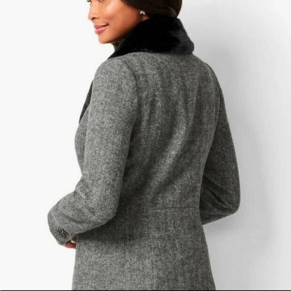 TALBOTS ABERDEEN SHETLAND WOOL  HERRINGBONE TAILORED BLAZER FAUX FUR TRIM SZ 8 - Picture 5 of 15